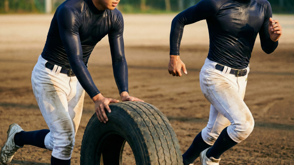 コンプレッションウェア_高校球児2人の練習